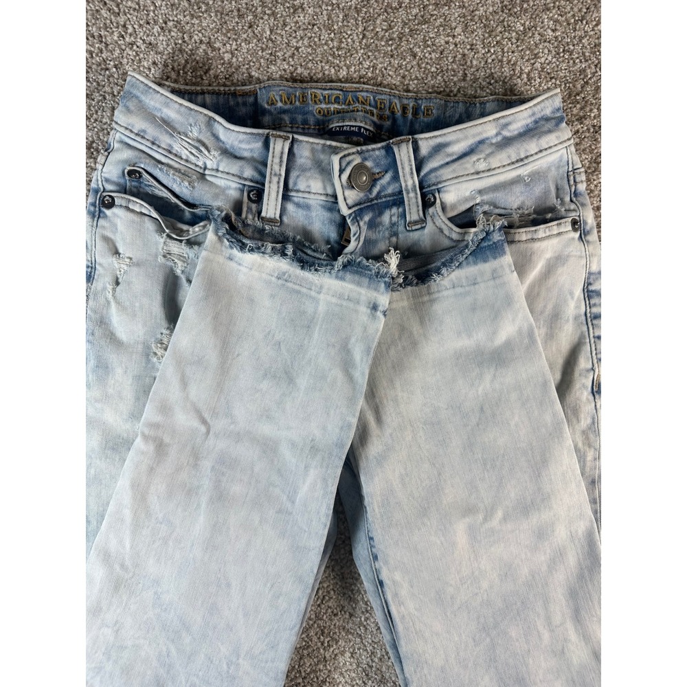 American Eagle Extreme Flex Skinny Jeans Light Acid Wash Distressed 26x28